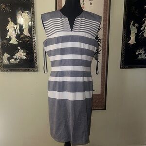 Tommy Hilfiger gray and White Striped Midi Dress